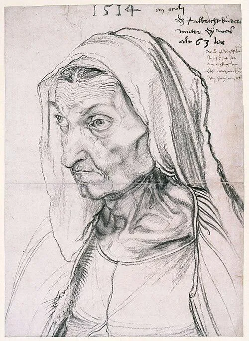 Porträt der 62-jährigen todkranken Mutter, gezeichnet von Albrecht Dürer, 1514